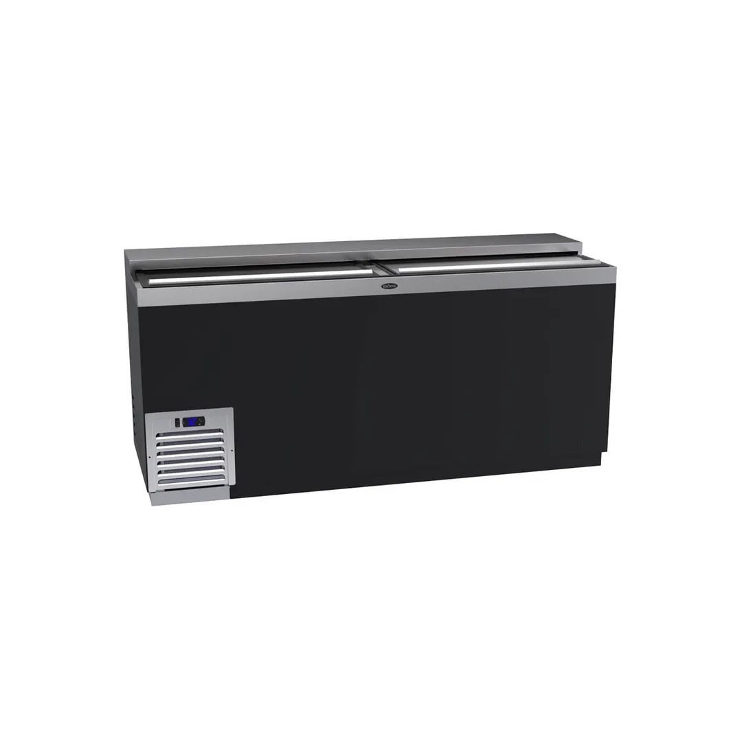 Krowne BC72-BG 72" Flat Top Bottle Cooler w/ 2 Sliding Lids, 4 Divider Racks, Black