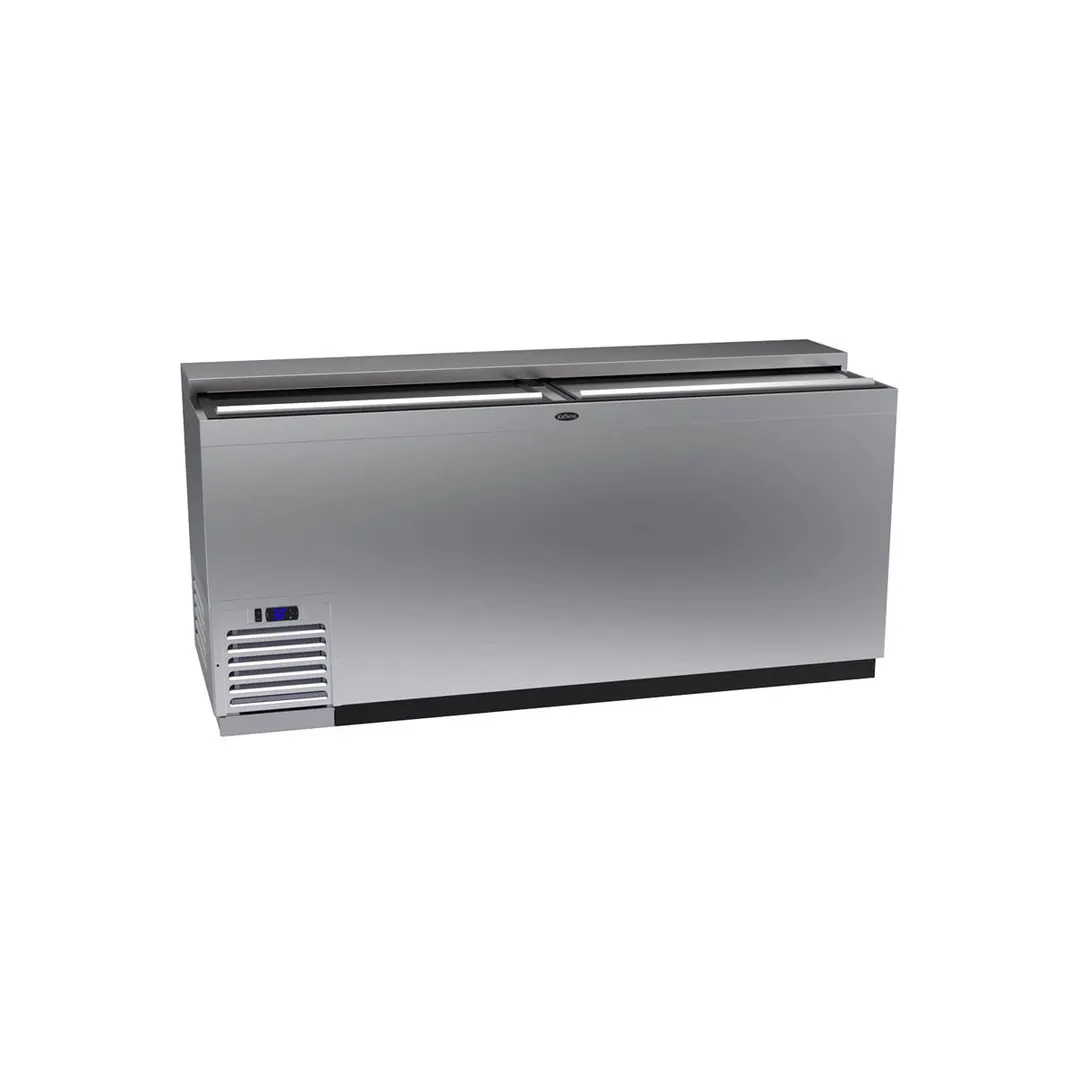 Krowne BC72-SS 72" Stainless Steel Flat Top Bottle Cooler w/ 2 Sliding Lids, 4 Divider Racks