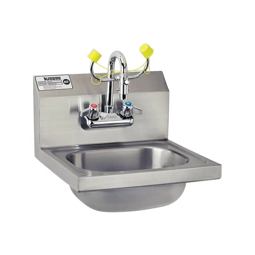 Krowne HS-36 15" Wall Mounted Hand Sink with Faucet & Eye Wash - 20 gauge