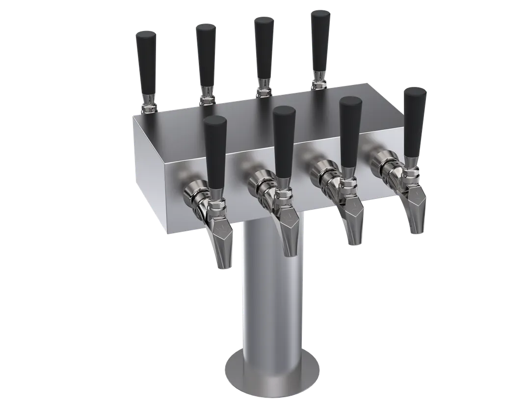 Krowne KDSTC-4S Tap Tower, 12" OA, Glycol‑Cooled Stainless Steel, 8 Faucets (No Handles), 7‑12 Taps