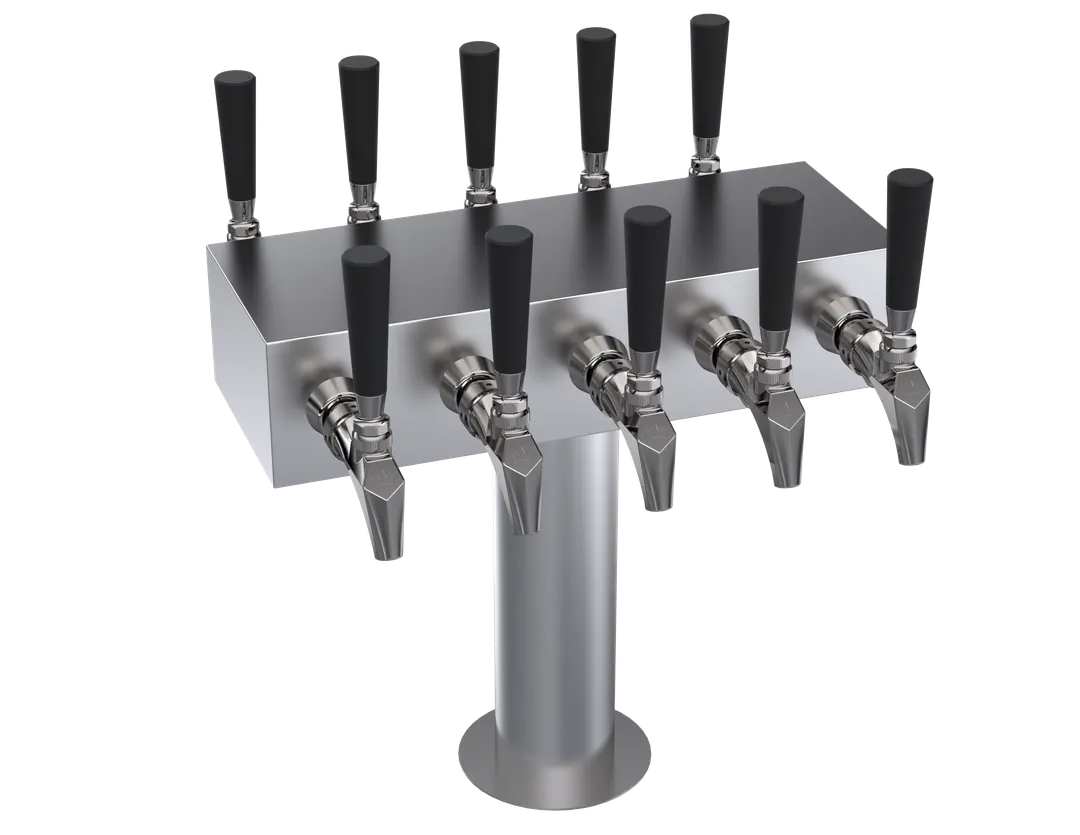 Krowne KDSTC-5S T-Head Tap Tower, 15" OA Glycol Cooled, Stainless Steel, 10-Tap Draft Beer Dispenser