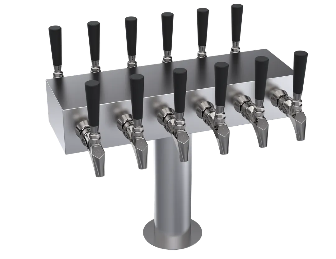 Krowne KDSTC-6S T-Head Tap Tower, 12-Tap Counter, 18" OA, Glycol-Cooled, Stainless Steel Finish