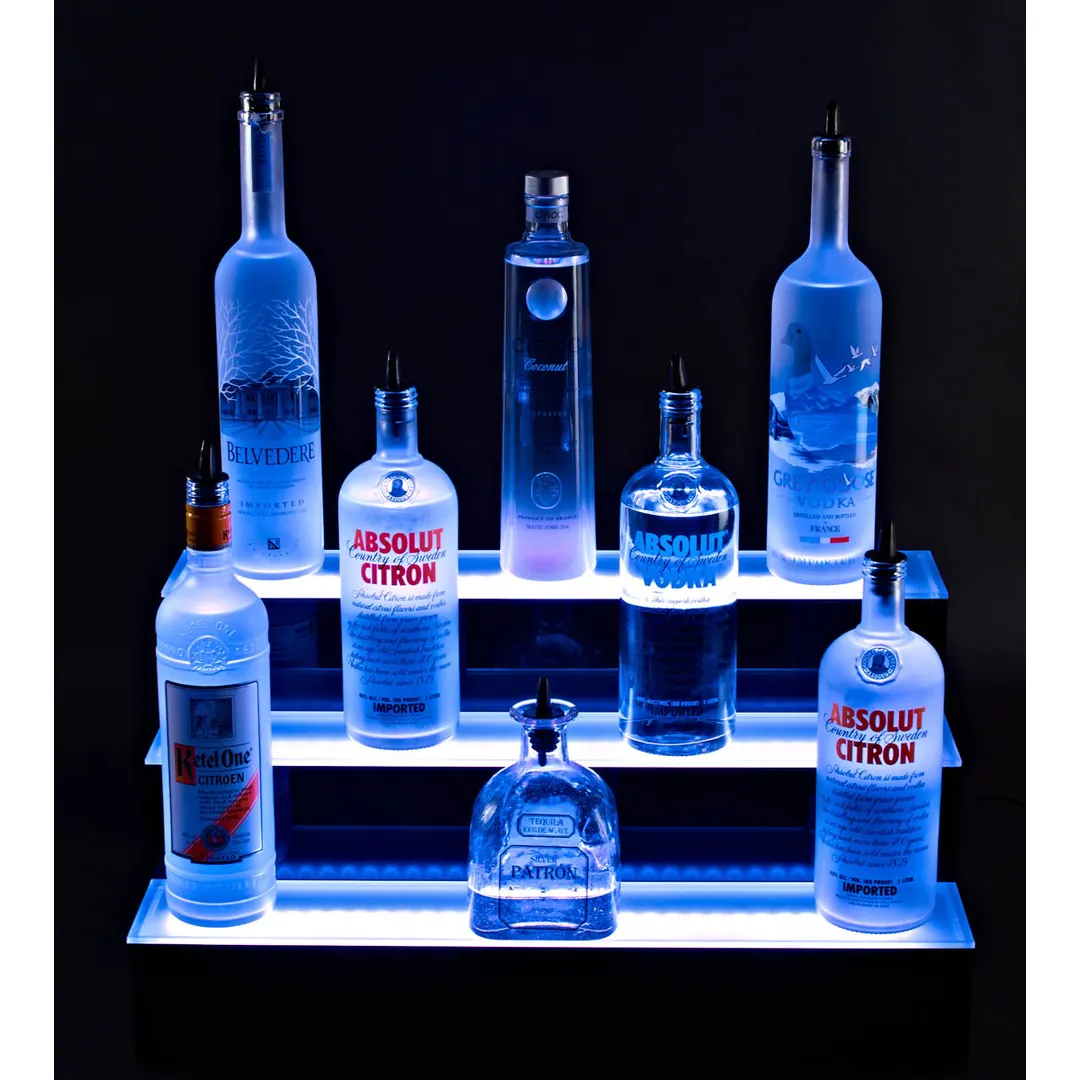 Krowne KR-3T48-L 48" Three Tier Royal Series Lighted Countertop Liquor Display, 36 Bottles