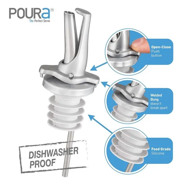 Krowne KR-SP12 Poura Speed Liquor Pourer, Silver Chrome Plated, Free Flow, No Collar - 1/Pack
