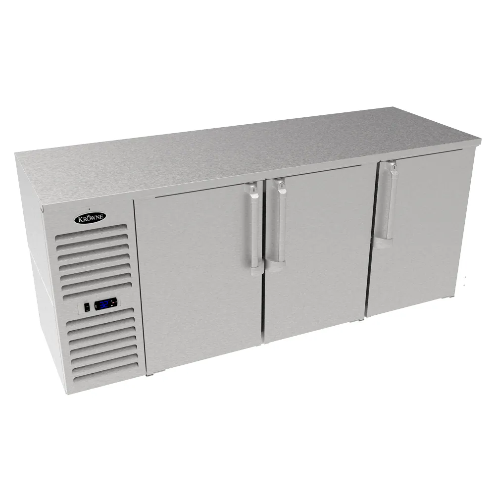 Krowne LS72 72" Wide Black Stainless Bar Cooler, 3-Door, Reach-In, 30-40°F, 1/4 HP, NSF7 Certified