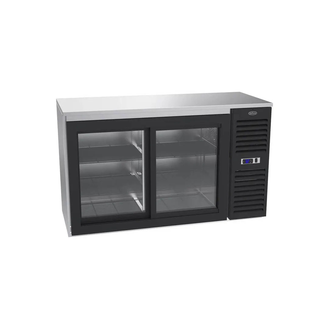 Krowne SD60 60" Refrigerated Back Bar Cabinet w/ 2 Sliding Glass Doors, 4 Shelves, Black Front