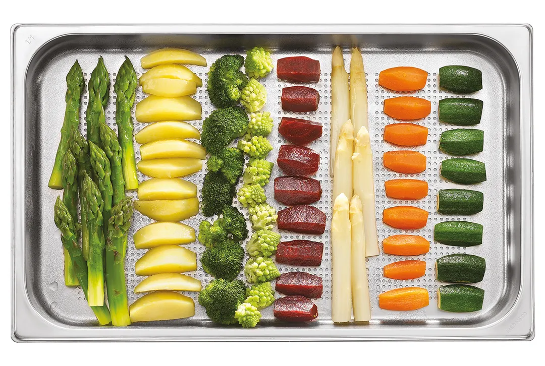 Lainox F2104 Steam Pan - 20" x 24" (2/1 GN) Perforated Stainless Steel Tray, 1.57" (40 mm) Deep