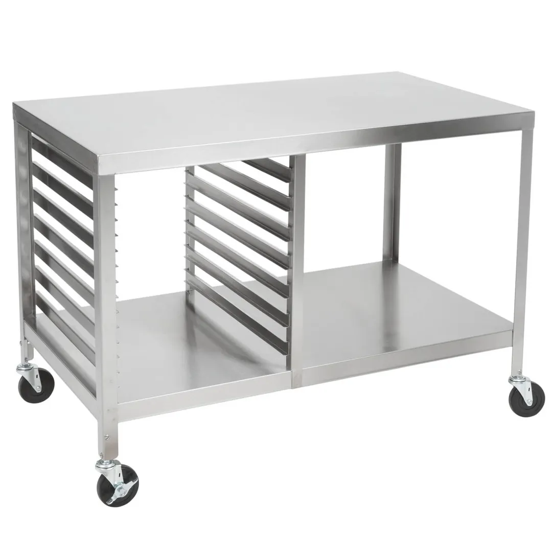 Lakeside 130 Stainless Steel Portable Work Table, 27x48 Top, Channel Ledges for 15 Sheet Pans, 1-1/2 Spacing