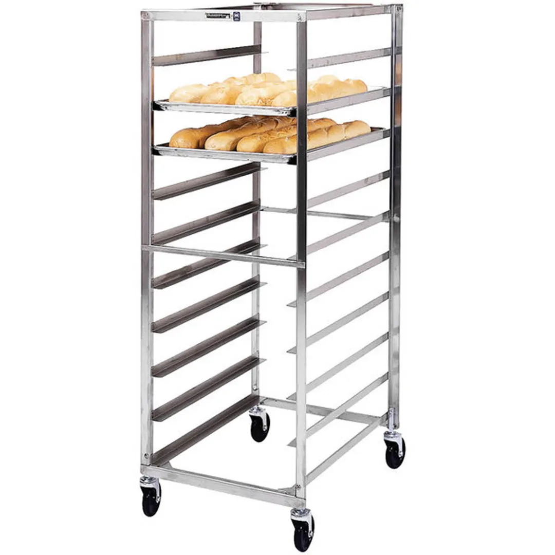 Lakeside 155 10 Pan End Load Full Height Stainless Steel Bun / Sheet Pan Rack w/ 5" Bottom Load Slides