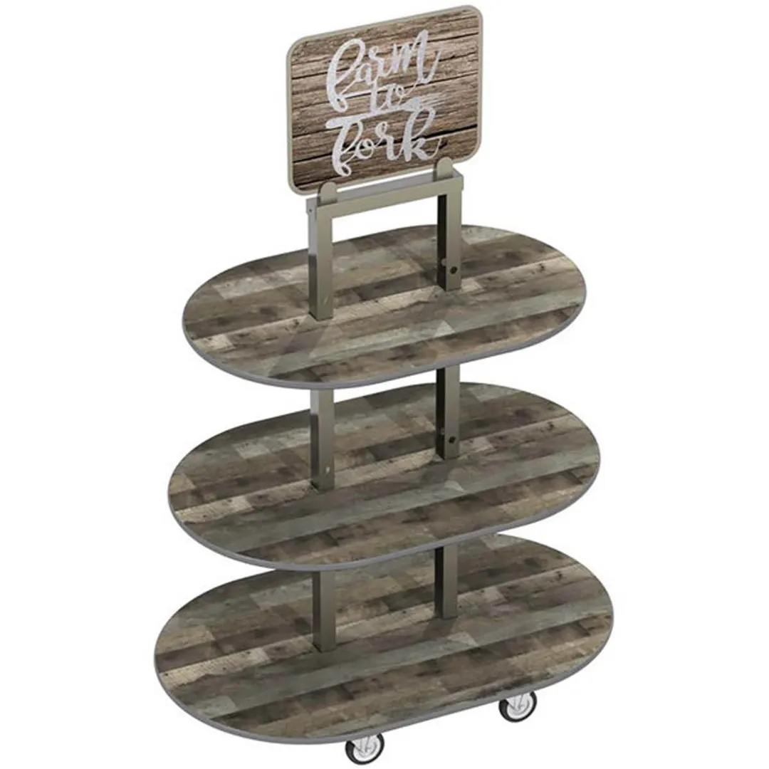 Lakeside 155044 Isle 'N Go Merchandising Display Cart w/ (3) Wood Laminate Shelves