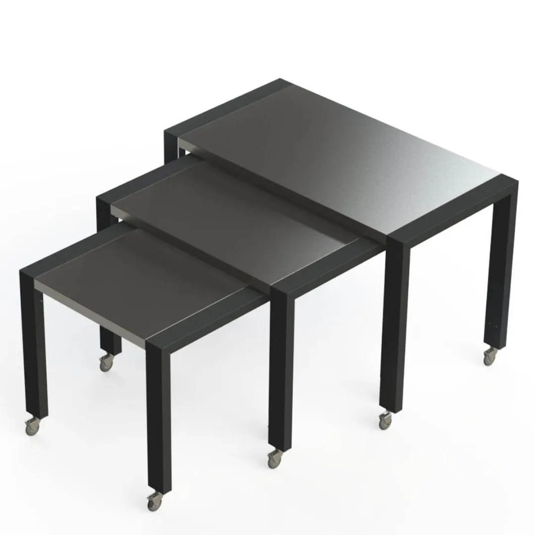 Lakeside 160138 3-Piece Nesting Traveler Serving Tables, Rectangular, 16 ga. Stainless Steel, Black Powder Coat, 40"H