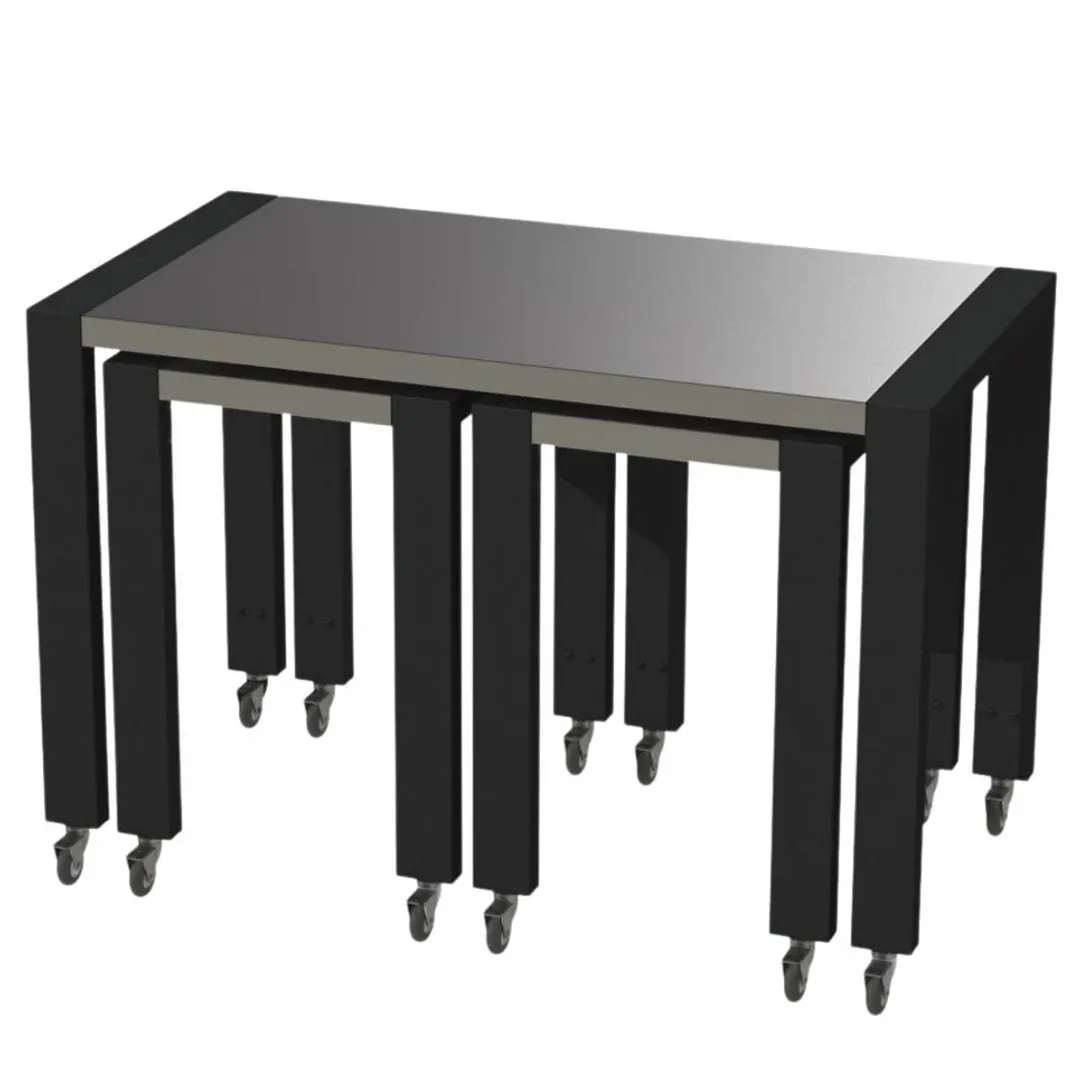 Lakeside 160139 3-Piece Nesting Tables, Rectangular, Stainless Steel, Black Powder Coat, 37"H