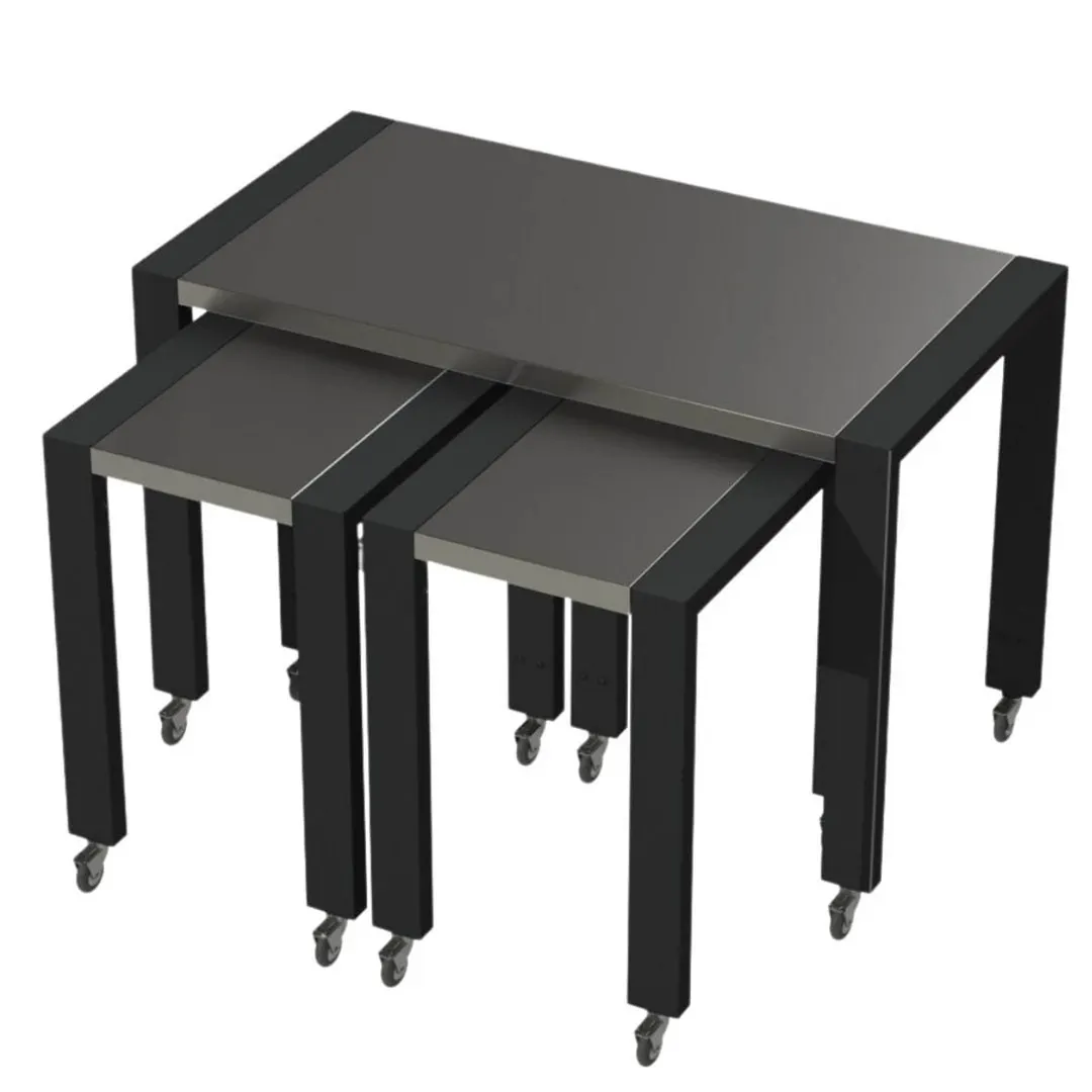 Lakeside 160139 3-Piece Nesting Tables, Rectangular, Stainless Steel, Black Powder Coat, 37"H
