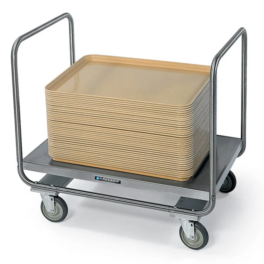 Lakeside 217 Stainless Steel Platform Truck, 21.5x33.75, 400 lb, Dual Handle, 5 Swivel Casters