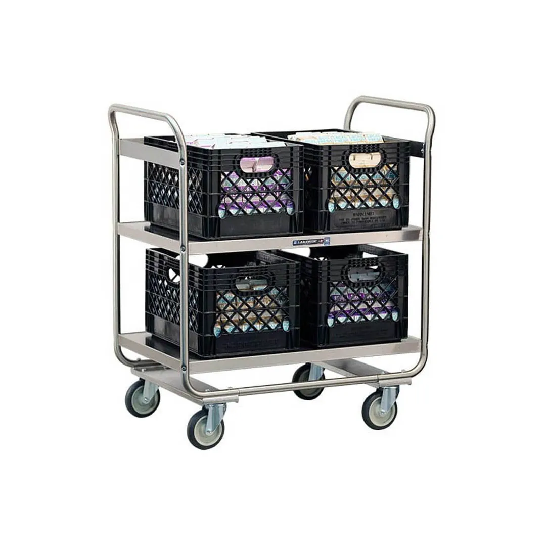 Lakeside 2446 Stainless Steel 2-Shelf Milk Crate Transport Cart - 35-3/4" x 22" x 40-1/2"