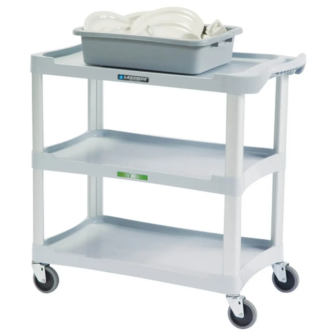 Lakeside 2501 Gray Plastic 3 Shelf Bus / Utility Cart - 36"Wx18.5"D x 35"H