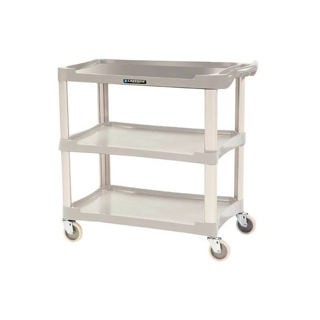 Lakeside 2501 Gray Plastic 3 Shelf Bus / Utility Cart - 36"Wx18.5"D x 35"H
