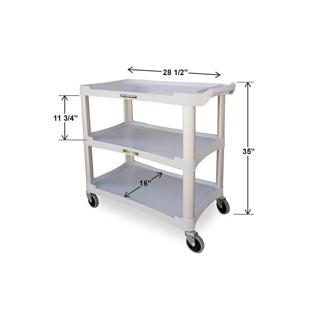 Lakeside 2501 Gray Plastic 3 Shelf Bus / Utility Cart - 36"Wx18.5"D x 35"H