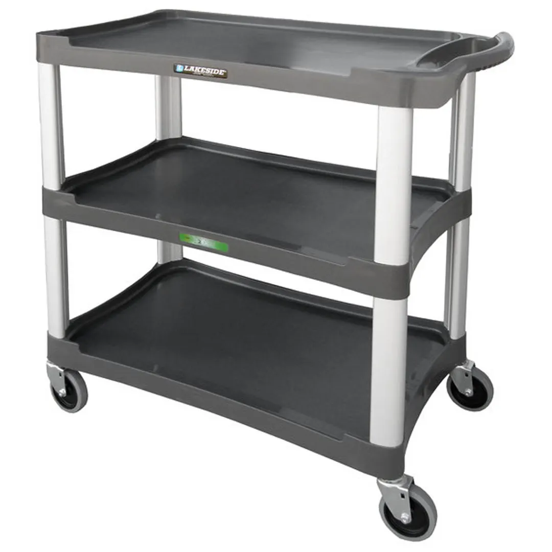 Lakeside 2503 Charcoal Plastic 3 Shelf Utility Cart - 36"W x 18-1/2"D x 35"H