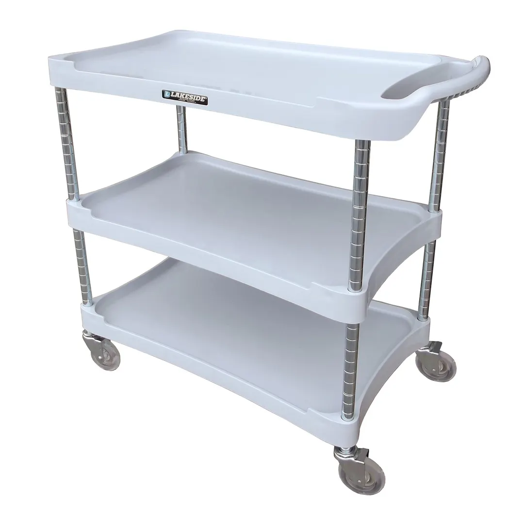 Lakeside 2509 Gray Plastic 3 Shelf Bus / Utility Cart - 36"W x 18-1/2"D x 33-3/4"H
