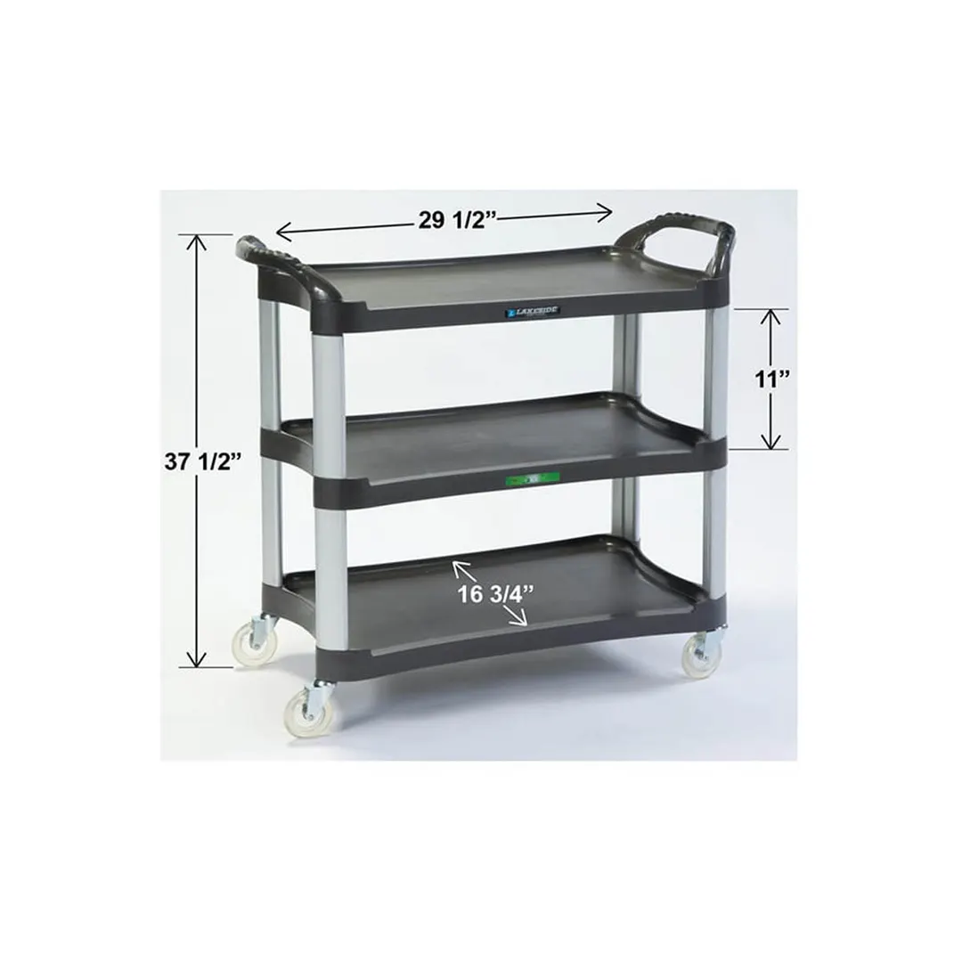 Lakeside 2512 Medium Duty Charcoal Plastic 3-Shelf Utility Cart - 20" x 42" x 37 1/2"