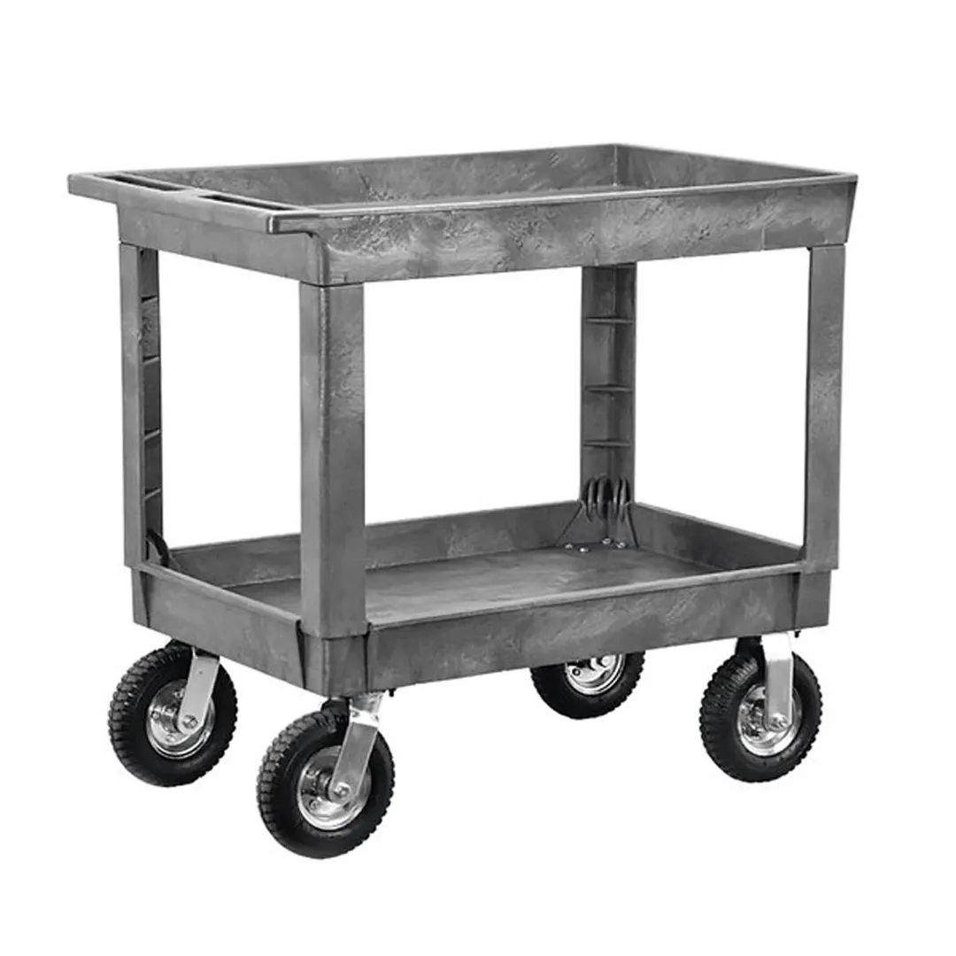 Lakeside 2523P Gray Plastic Deep Well 2-Shelf Utility Cart w/ Pneumatic Casters 