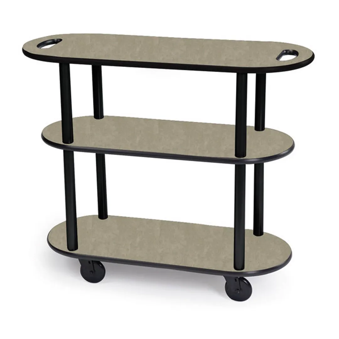Lakeside 36204 Oval Serving Cart with 3 Shelf, Handle Cut-Outs on Top Shelf, Laminate Finish