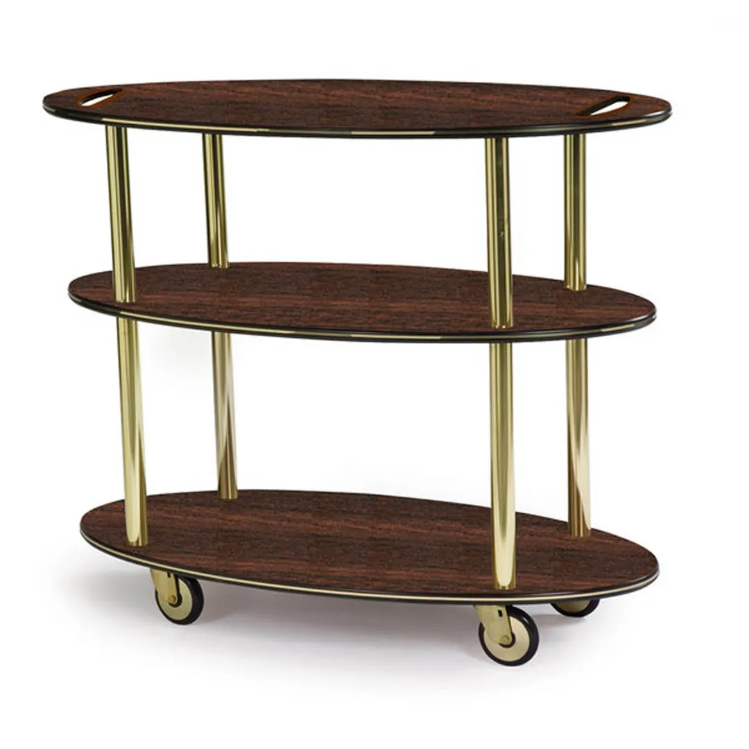 Lakeside 36304 Rounded Oval Serving Cart 3 Shelf, Handle Cut-Outs on Top Shelf
