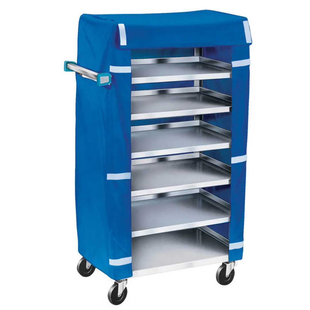 Lakeside 437 Stainless Steel Economy Tray Delivery Cart with w/ 6 Shelves & Cover