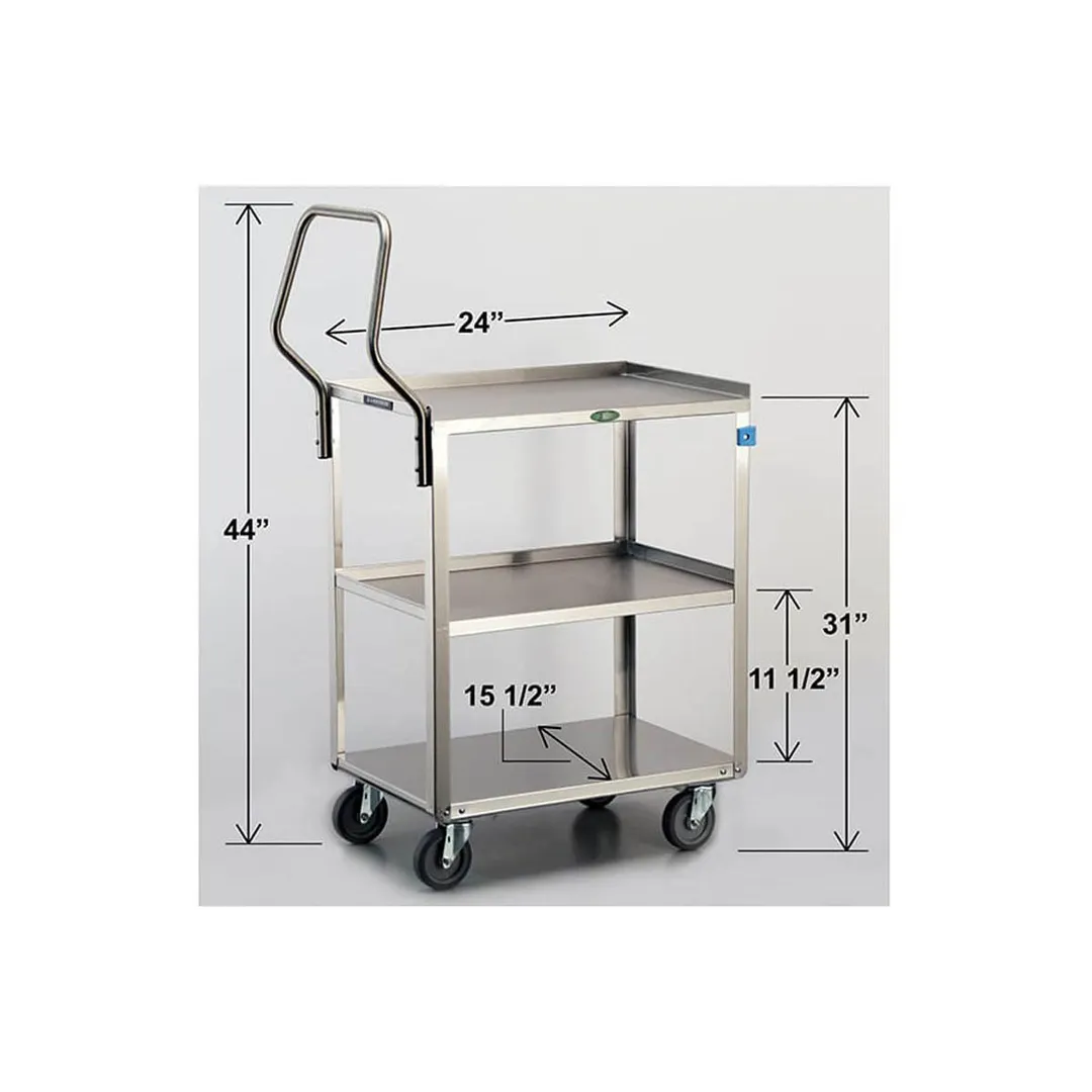 Lakeside 4411 Handler Stainless Steel 3 Shelf Medium Duty Utility Cart w/ 15-1/2" x 24" Shelf Size
