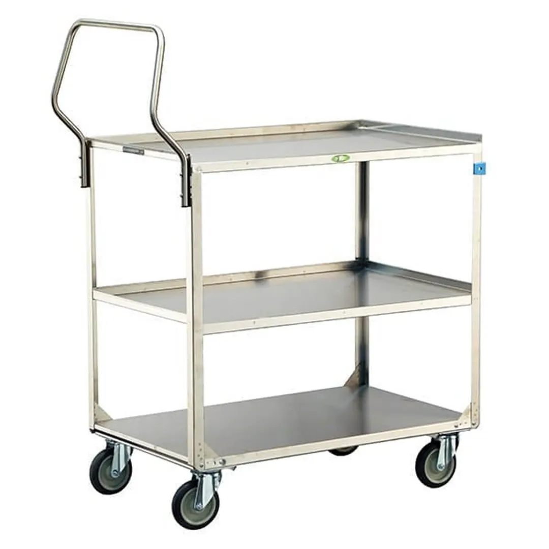 Lakeside 4444 Handler Stainless Steel 3-Shelf Medium Duty Utility Cart w/ 21" x 35" Shelf Size