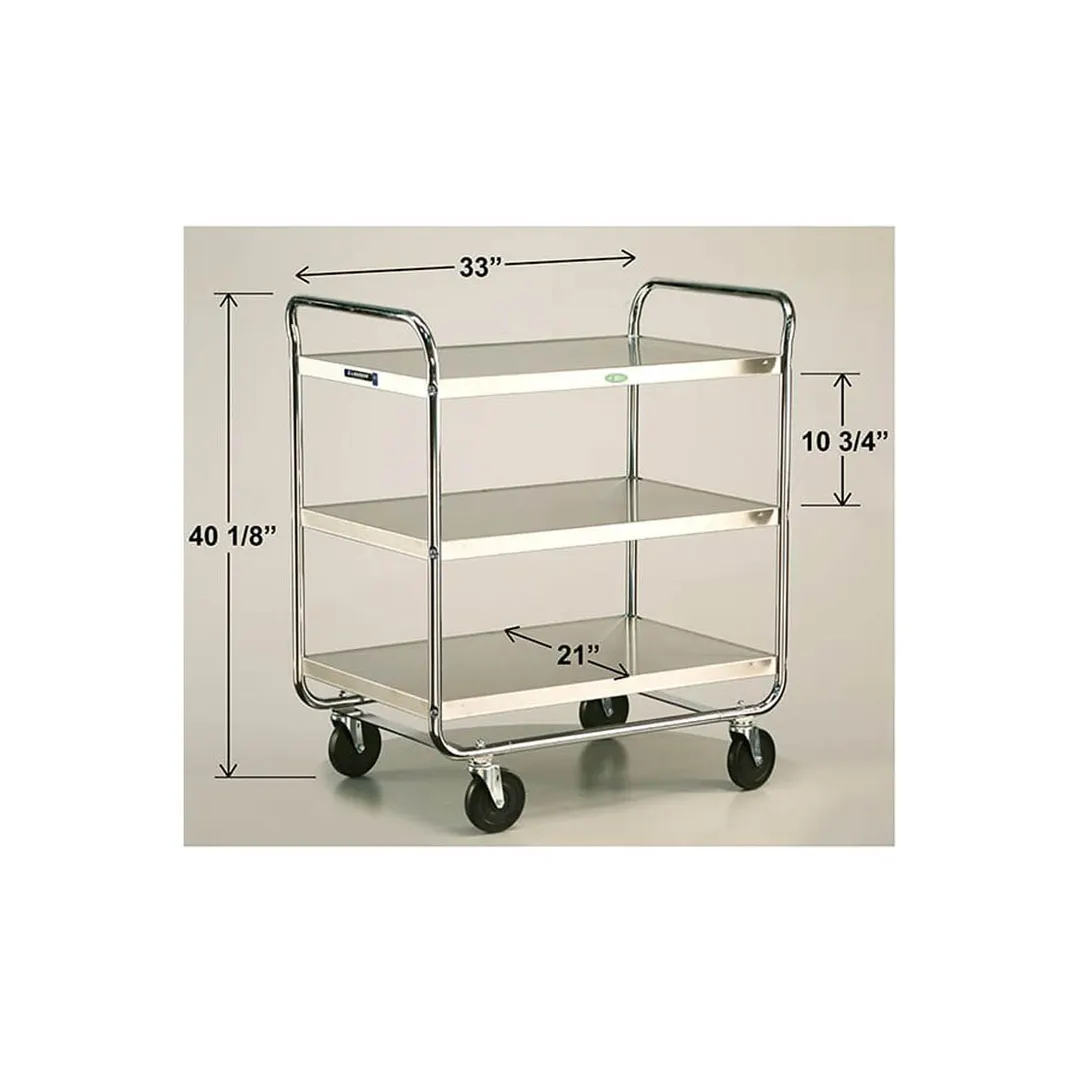 Lakeside 493 Stainless Steel 3 Shelf Tubular Utility Cart - 36" x 23" x 40-1/8"