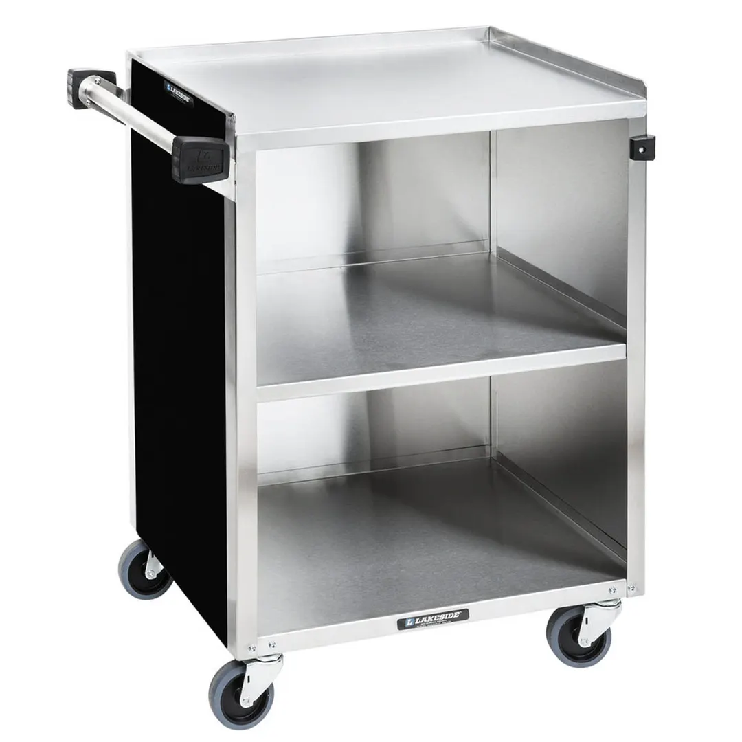 Lakeside 610 27" Stainless Steel 3 Shelf Bussing Cart w/ Enclosed Back & Sides