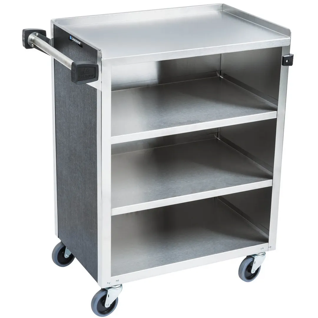 Lakeside 615 27" Stainless Steel 4 Shelf Bussing Cart w/ Enclosed Back & Sides