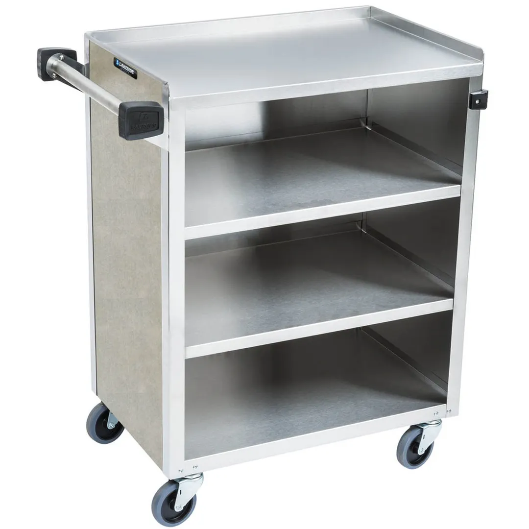 Lakeside 615 27" Stainless Steel 4 Shelf Bussing Cart w/ Enclosed Back & Sides