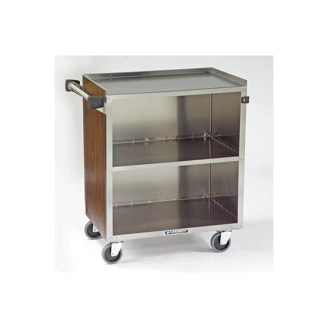Lakeside 622 30" Stainless Steel 3 Shelf Bus Cart w/ Enclosed Back & Sides