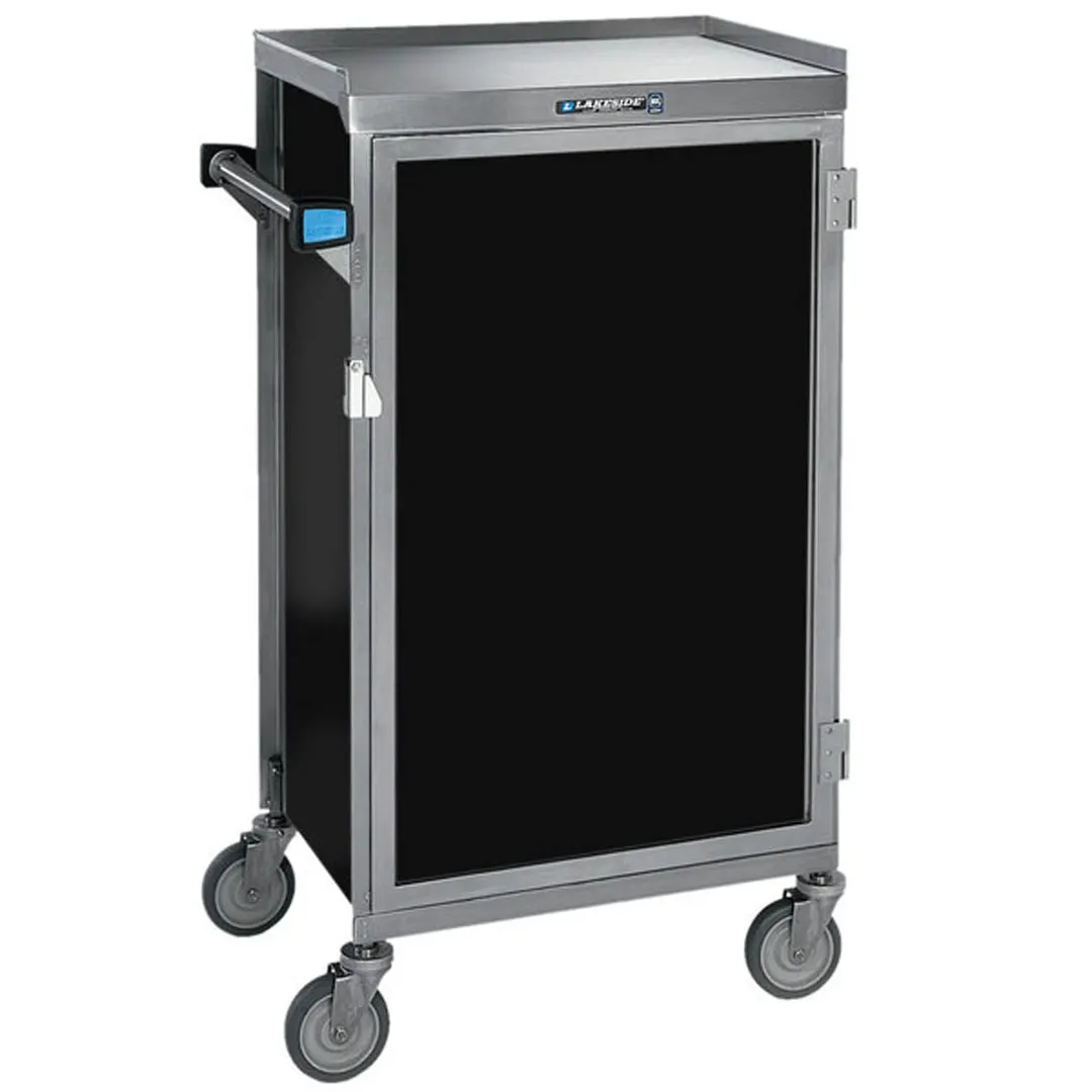 Lakeside 654 Stainless Steel 6 Tray Compact 1 Door Meal Delivery Cart w/ Vinyl Laminate Panels