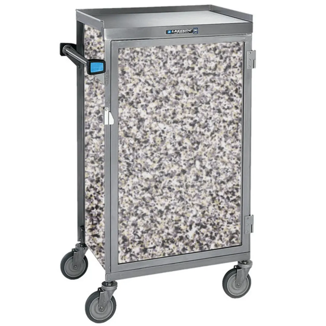 Lakeside 654 Stainless Steel 6 Tray Compact 1 Door Meal Delivery Cart w/ Vinyl Laminate Panels