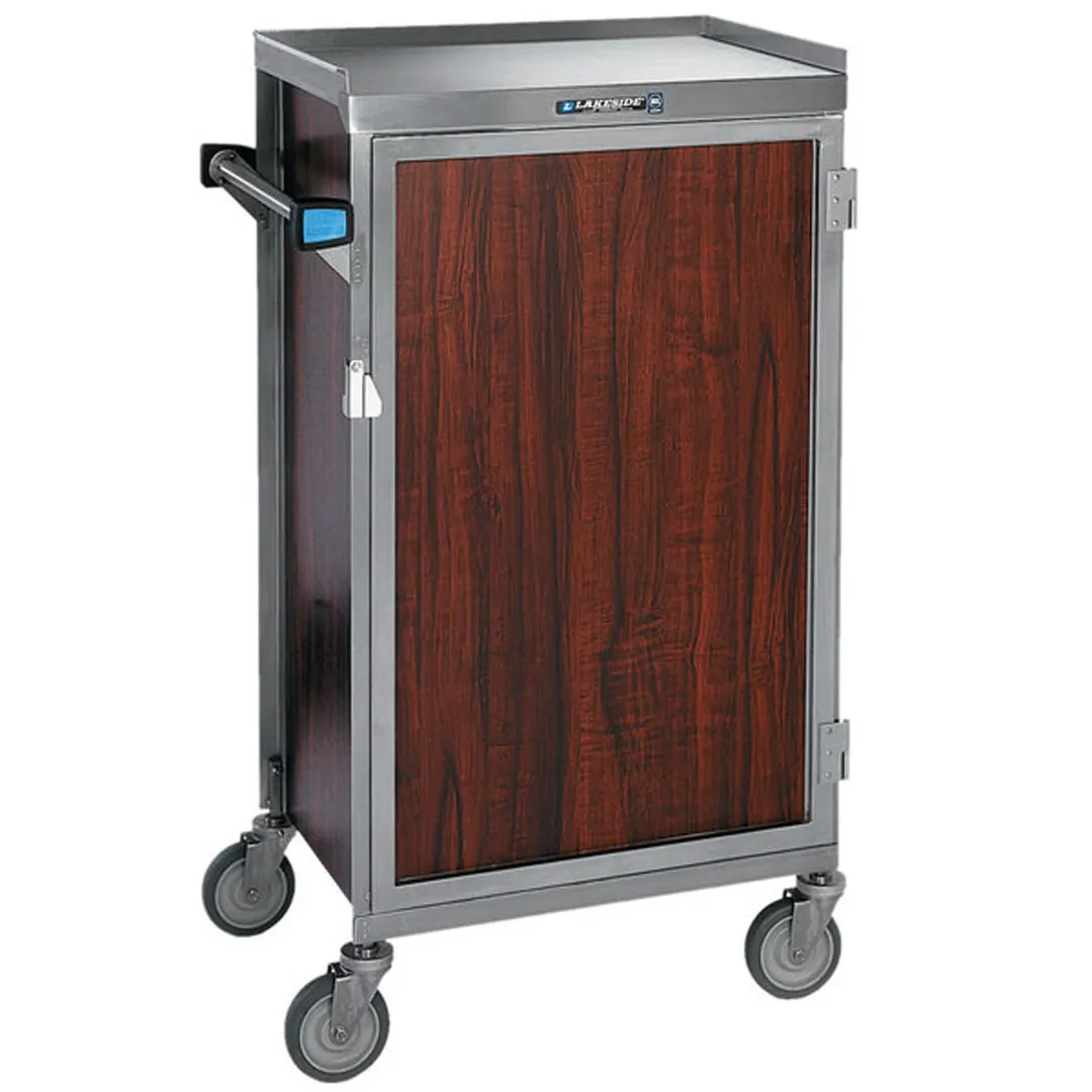 Lakeside 654 Stainless Steel 6 Tray Compact 1 Door Meal Delivery Cart w/ Vinyl Laminate Panels