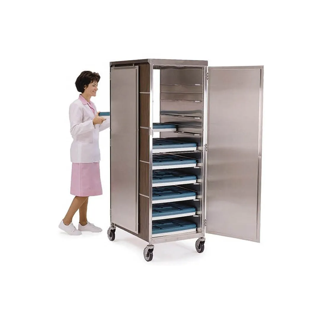 Lakeside 657 Stainless Steel 20 Tray Compact Dual Door Meal Delivery Cart w/ Vinyl Laminate Panels