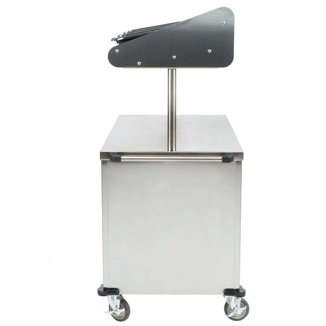 Lakeside 663 Solid Stainless Steel Breakfast / Snack Cart w/ Overhead Shelf with (3) Plastic Bins 