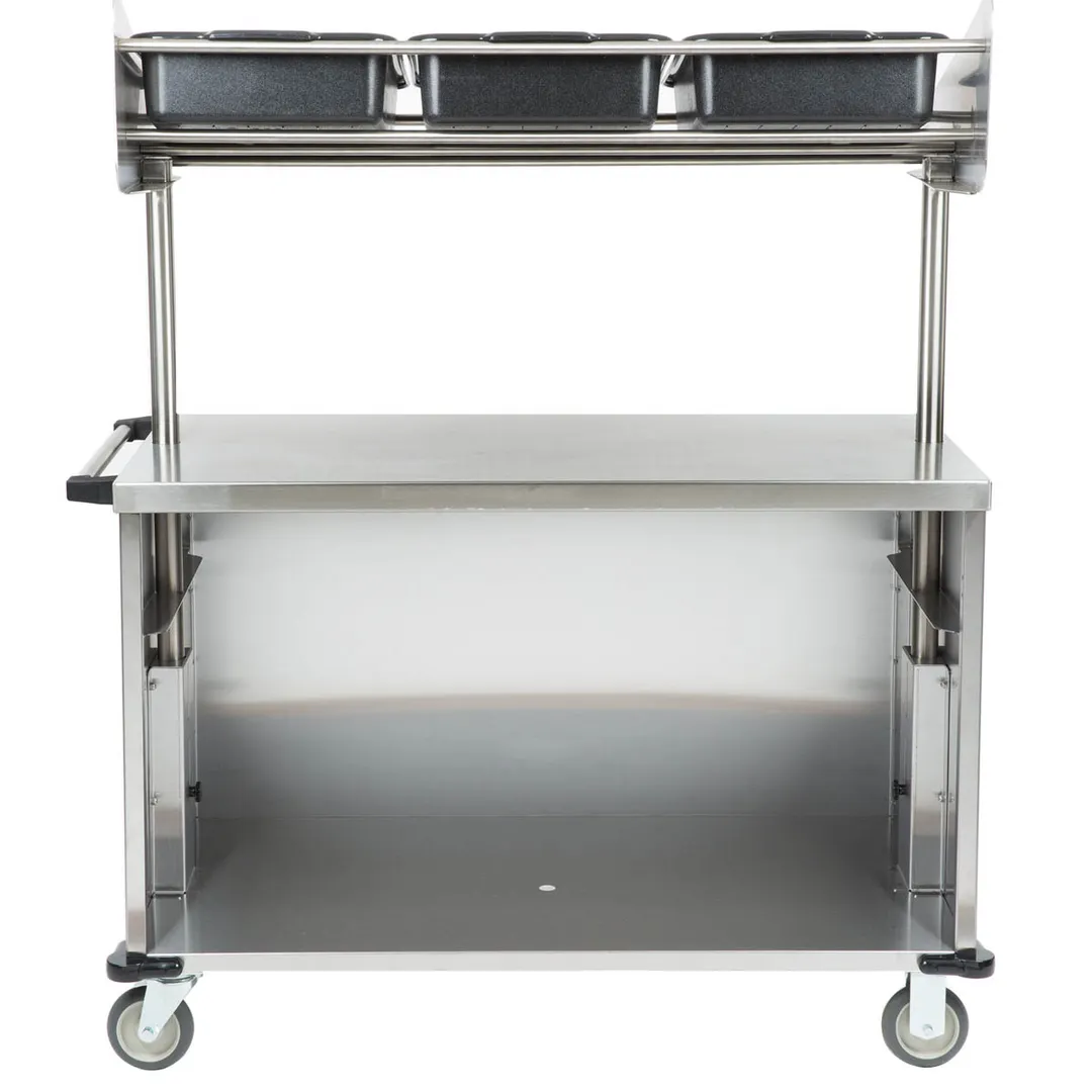 Lakeside 663 Solid Stainless Steel Breakfast / Snack Cart w/ Overhead Shelf with (3) Plastic Bins 