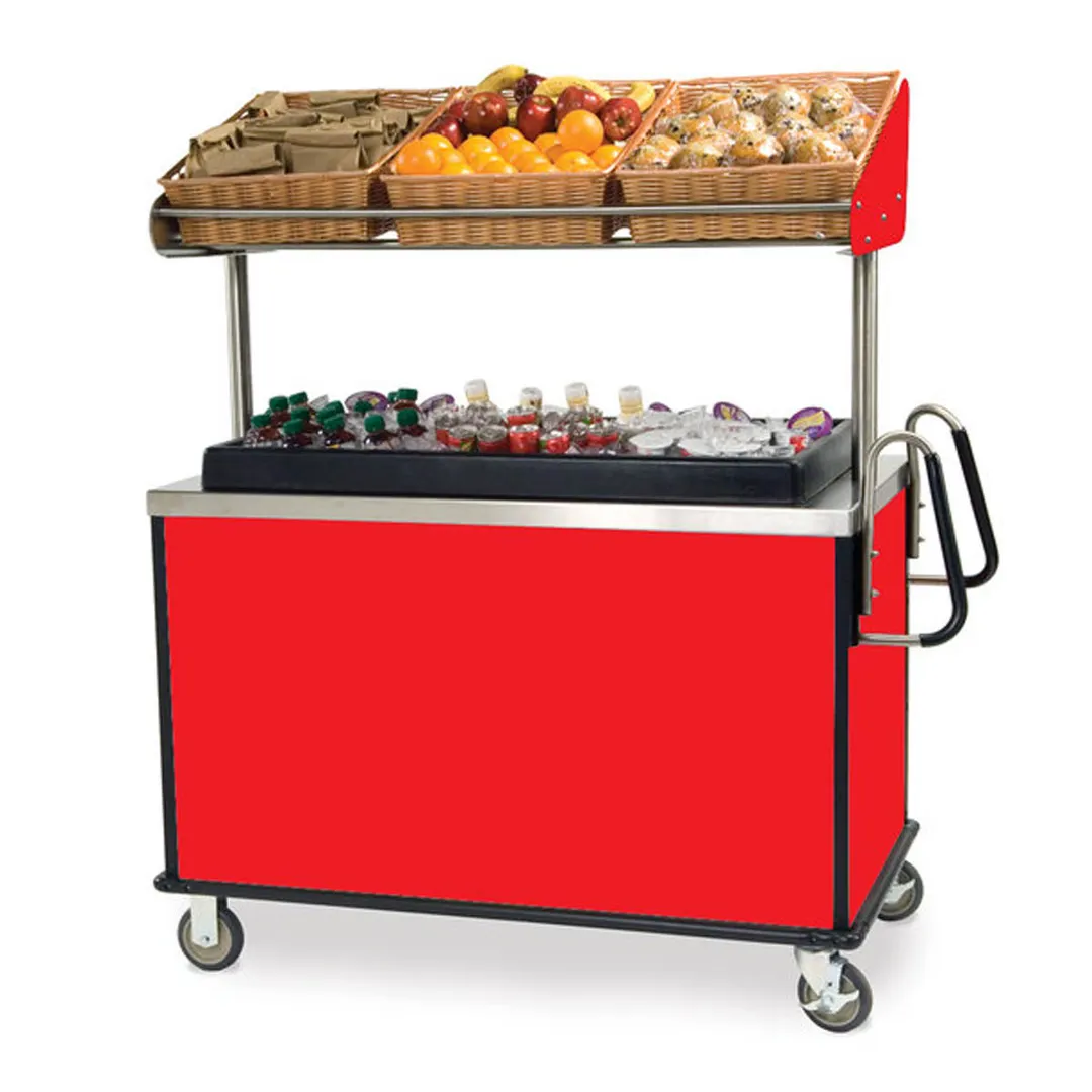 Lakeside 668 Solid Stainless Steel Breakfast / Snack Cart w/ Overhead Shelf & Ice Bin