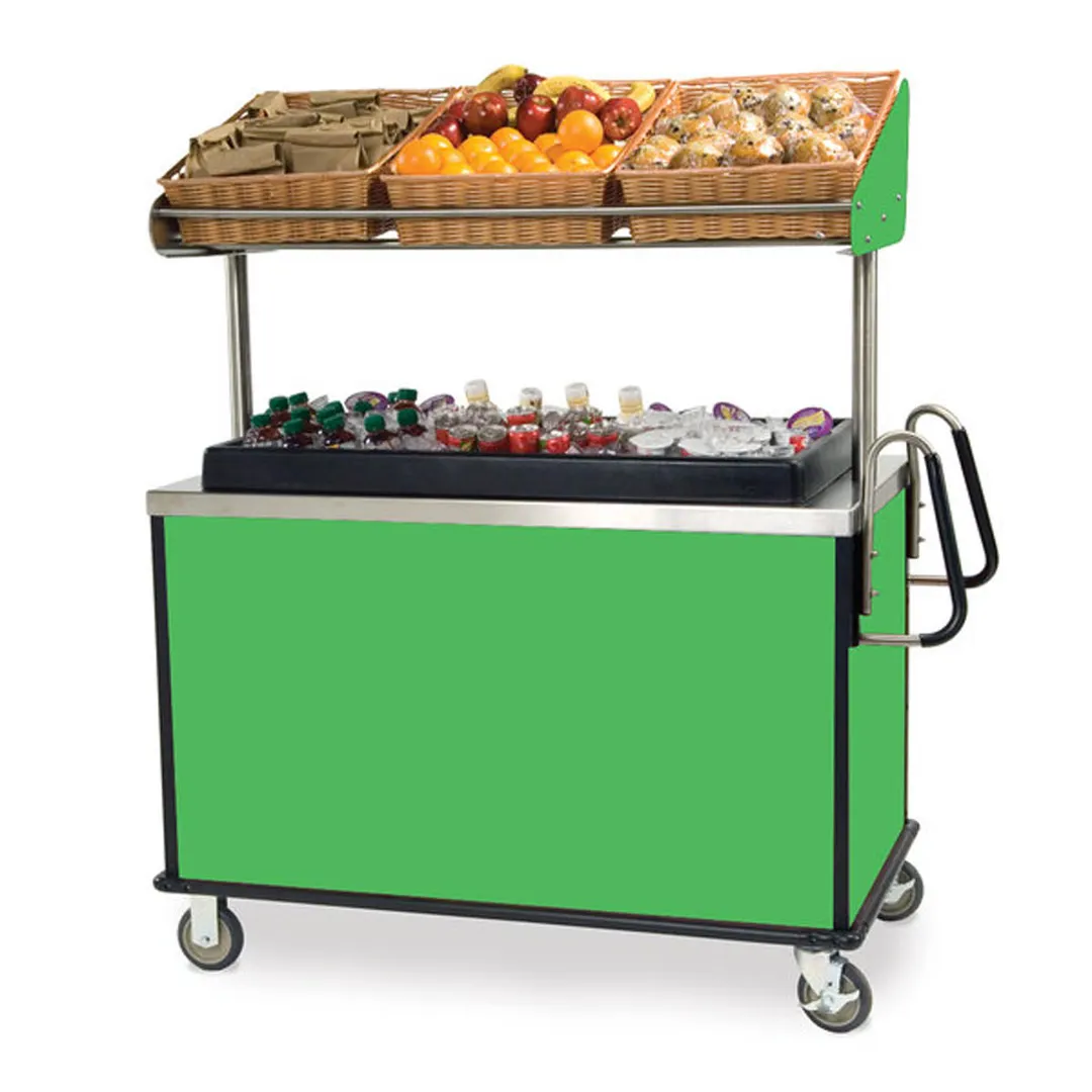 Lakeside 668 Solid Stainless Steel Breakfast / Snack Cart w/ Overhead Shelf & Ice Bin