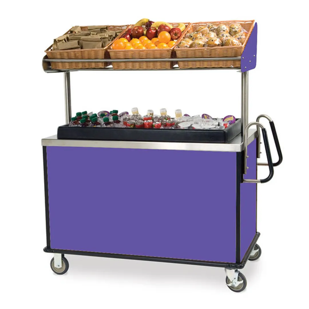 Lakeside 668 Solid Stainless Steel Breakfast / Snack Cart w/ Overhead Shelf & Ice Bin