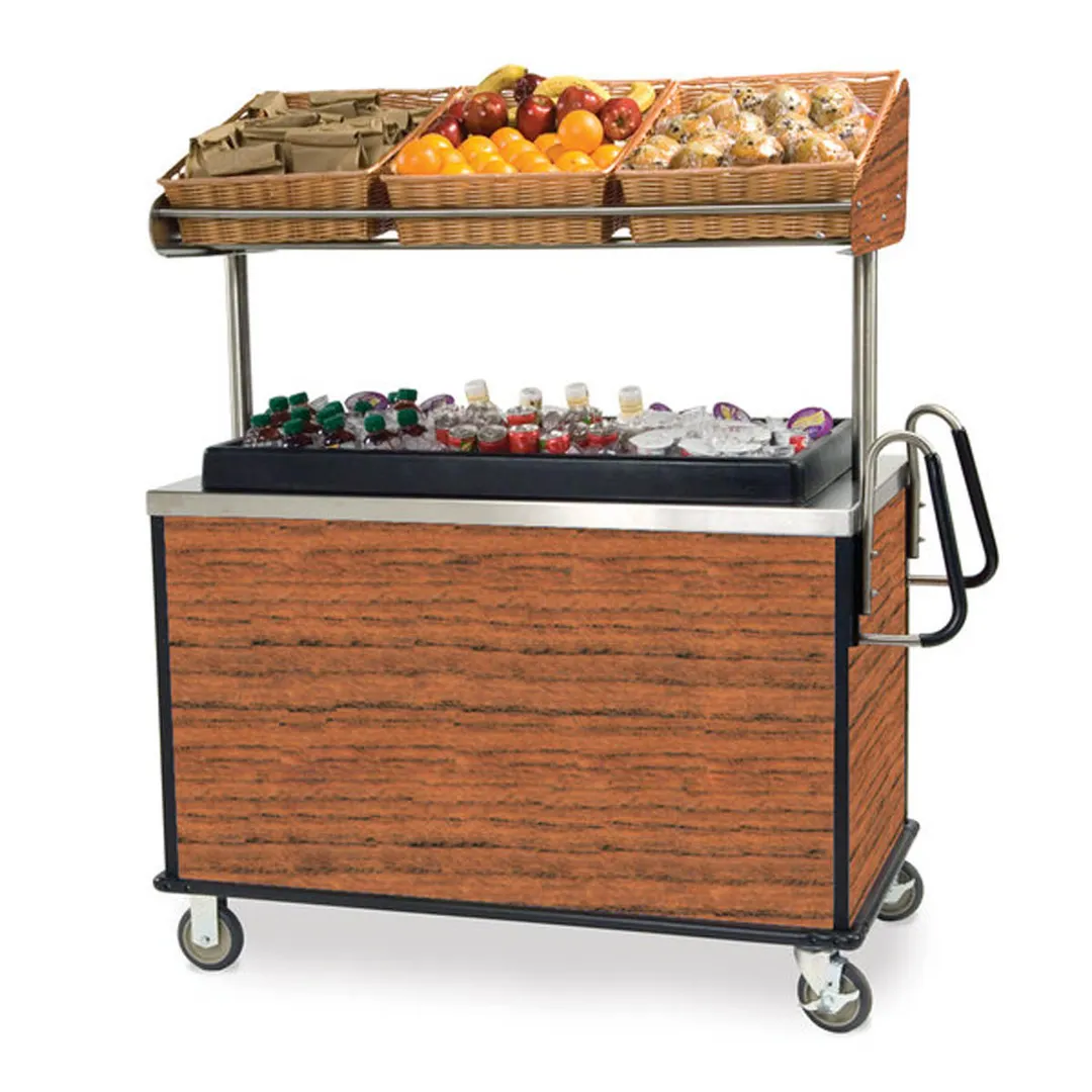 Lakeside 668 Solid Stainless Steel Breakfast / Snack Cart w/ Overhead Shelf & Ice Bin