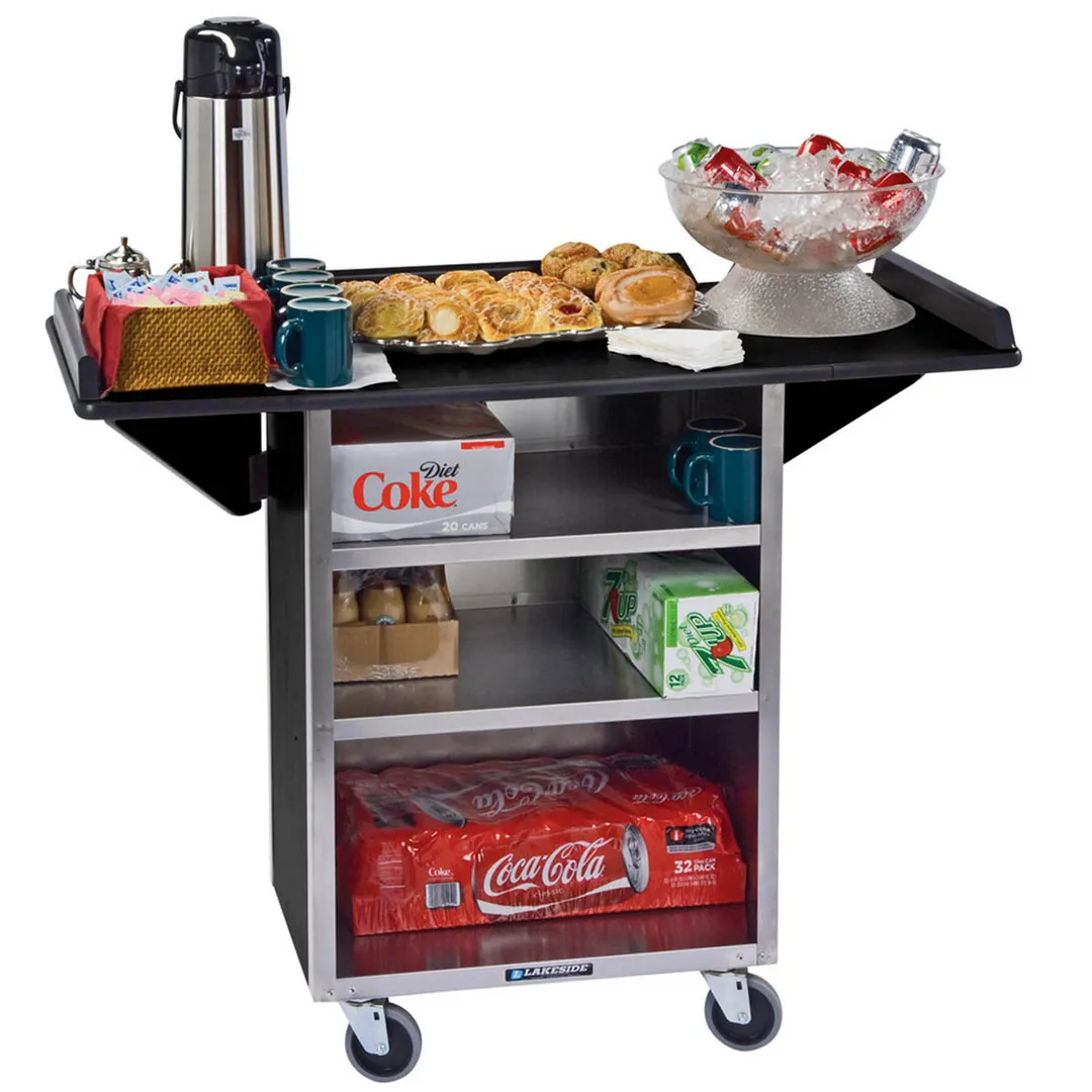 Lakeside 672 Stainless Steel Mobile Drop-Leaf Beverage Service Cart - 21" x 33 1/8" x 38 5/16"