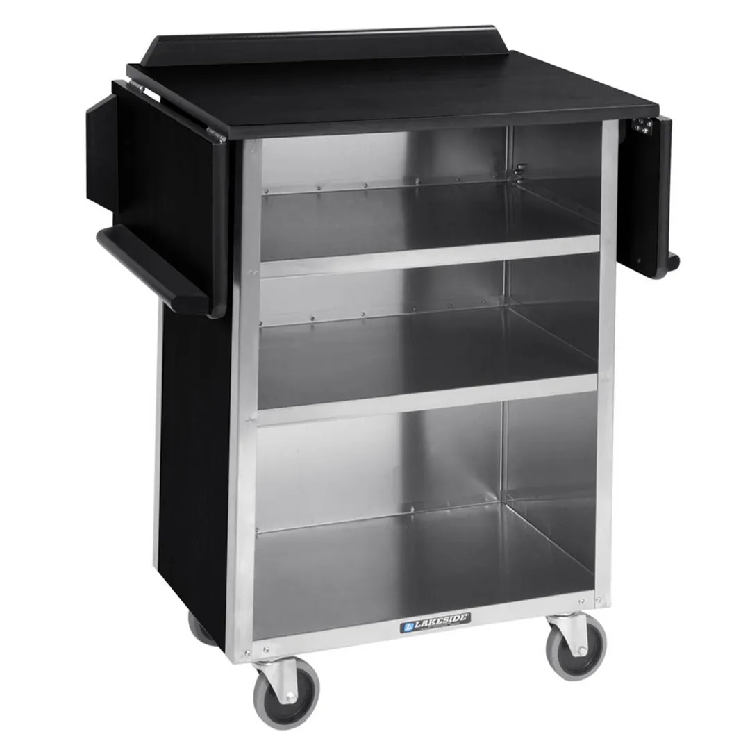Lakeside 672 Stainless Steel Mobile Drop-Leaf Beverage Service Cart - 21" x 33 1/8" x 38 5/16"