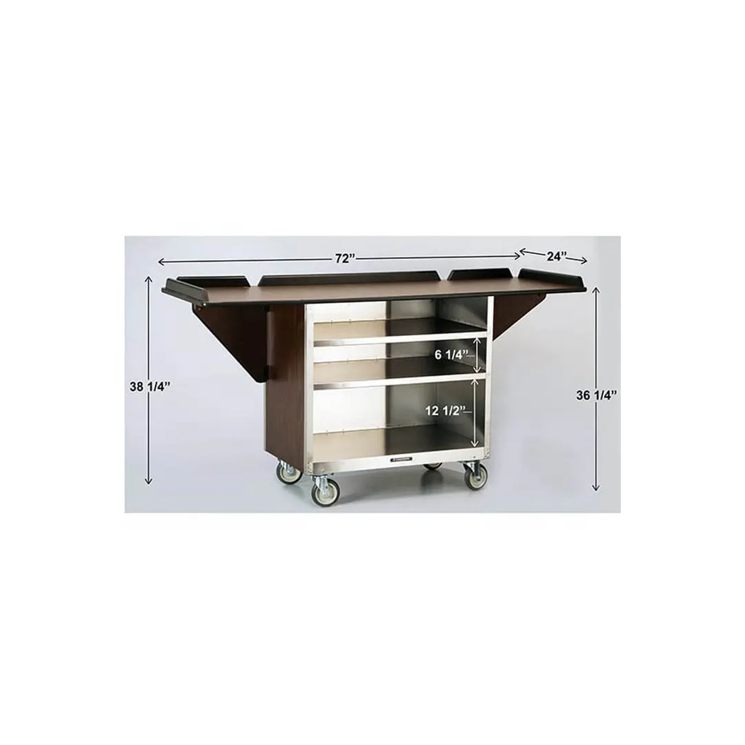 Lakeside 675 Stainless Steel Drop-Leaf Beverage Service Cart w/ 3 Shelves - 24" x 44 5/16" x 38 5/16"