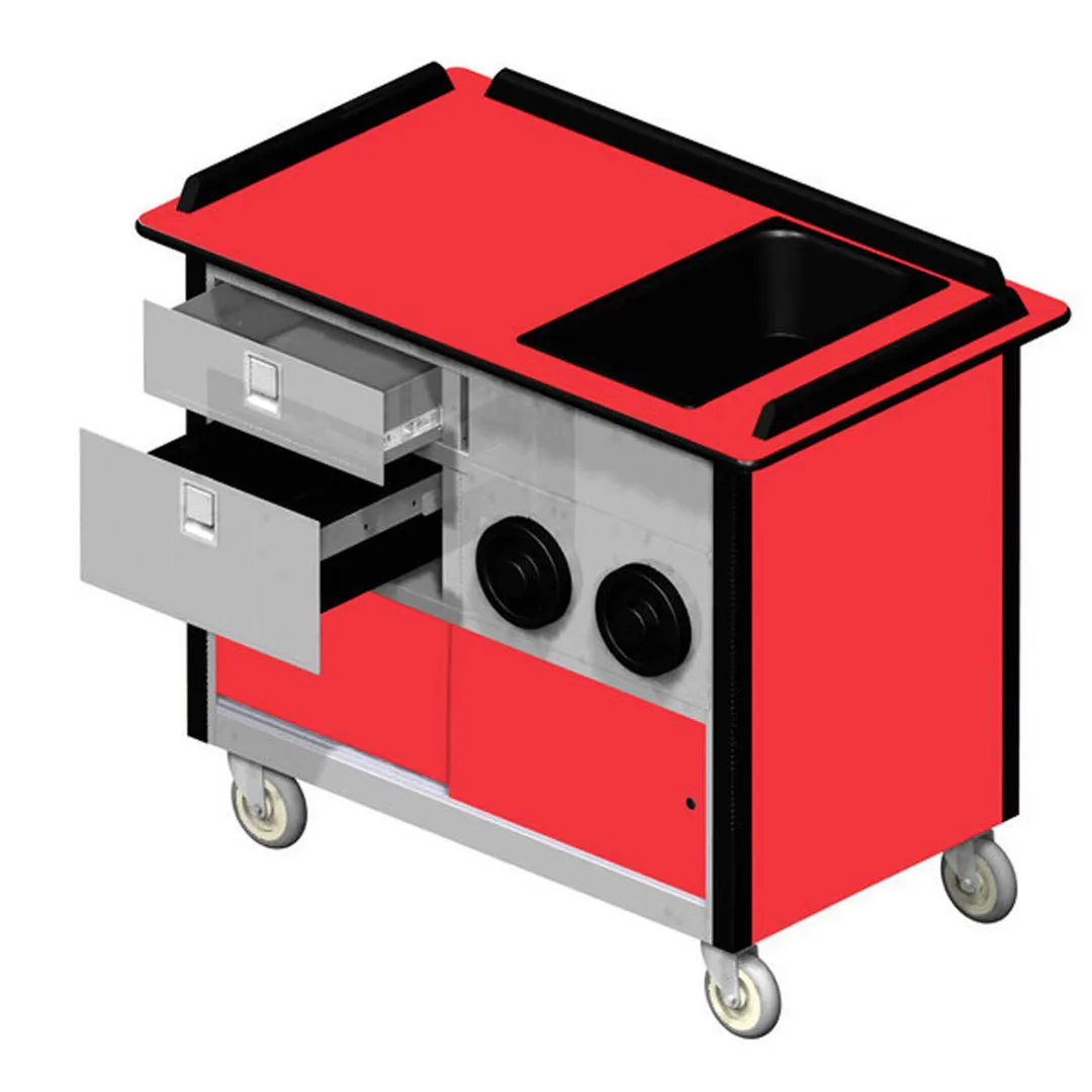 Lakeside 690-10 Food Cart w/ Drawers, Stainless Steel Storage Compartment with Sliding Doors